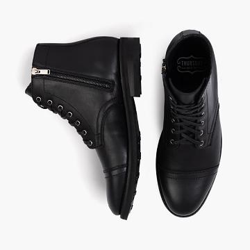 Thursday Boots Major Leren Veterlaarzen Heren Zwart | NL40NWY
